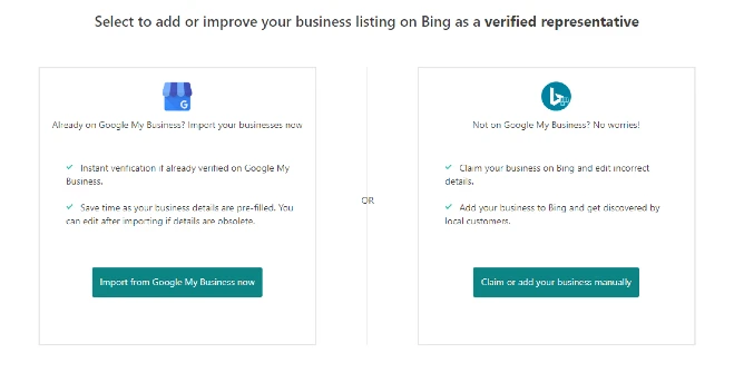 Importing a GoogleBusinessProfile to Bing Places for Business Profile
